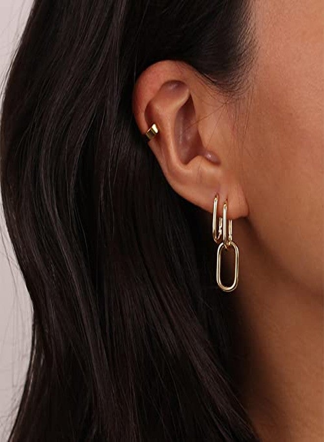 Kyerlyn Gold Earrings for Women Trendy, Dainty 14K Gold Plated Paperclip Square Chain Link Dangle Hoop Earrings Chunky Huggie Hoop Earrings Studs Hypoallergenic Simple Jewelry Gifts - Image 3